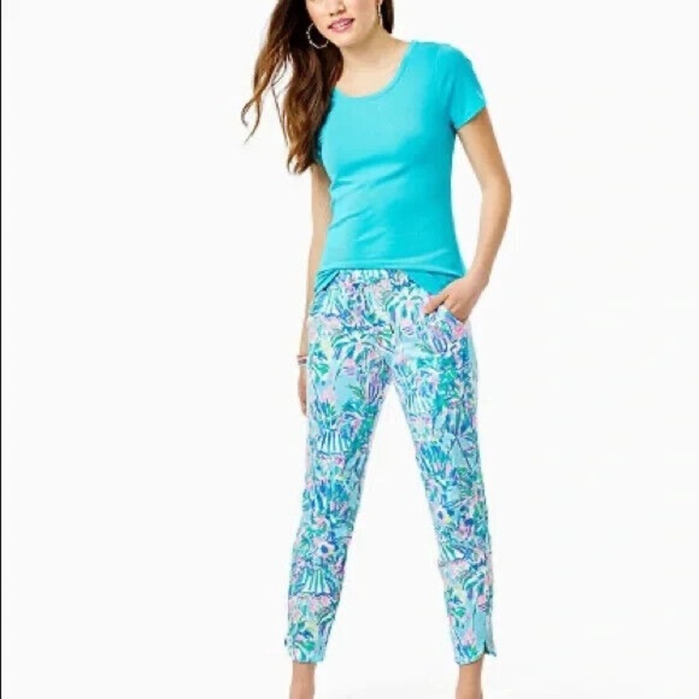 Lilly Pulitzer Turquoise & Multi Floral Jogger Pants